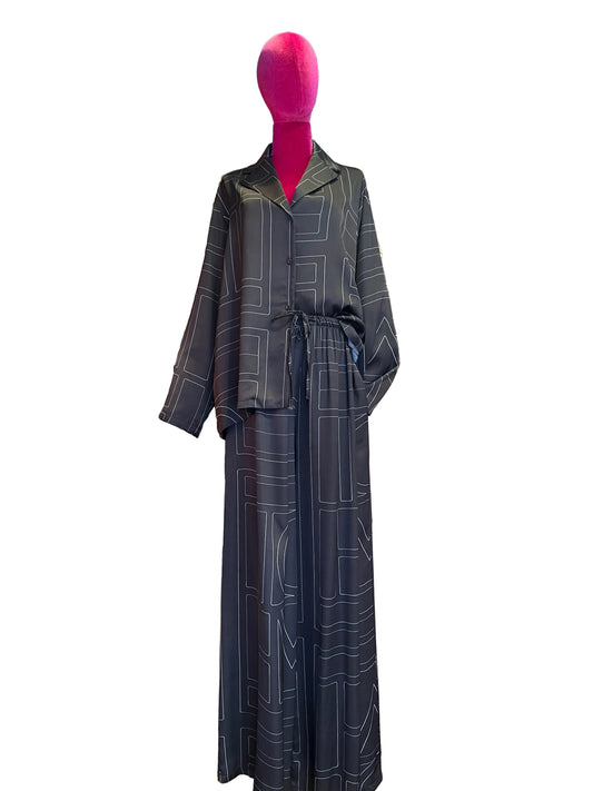 The room completo camicia e pantalone palazzo marrone e bianco