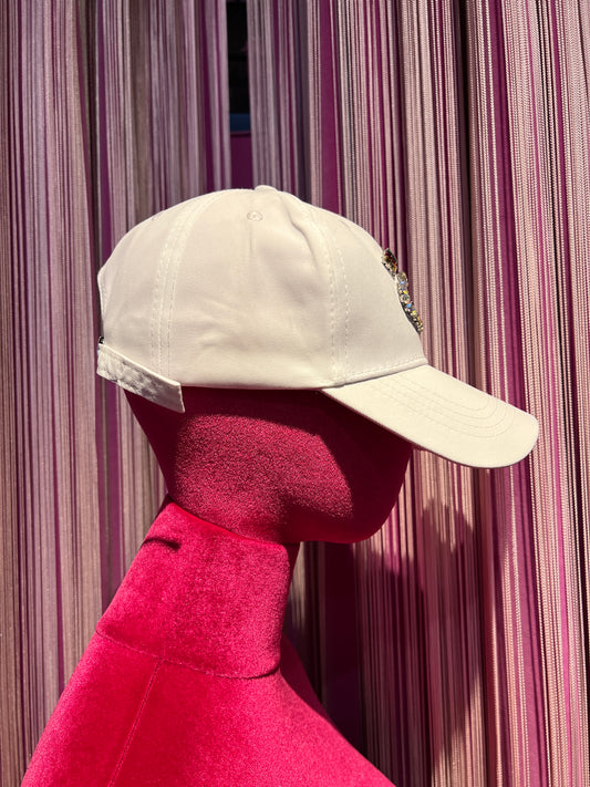 Cappello con visiera bianco con applicazione