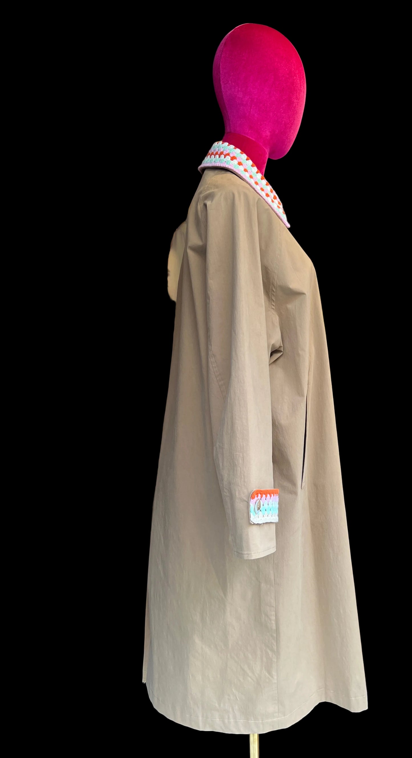 Sincere Paris trench color Kaki collo e polsi lavorazione uncinetto