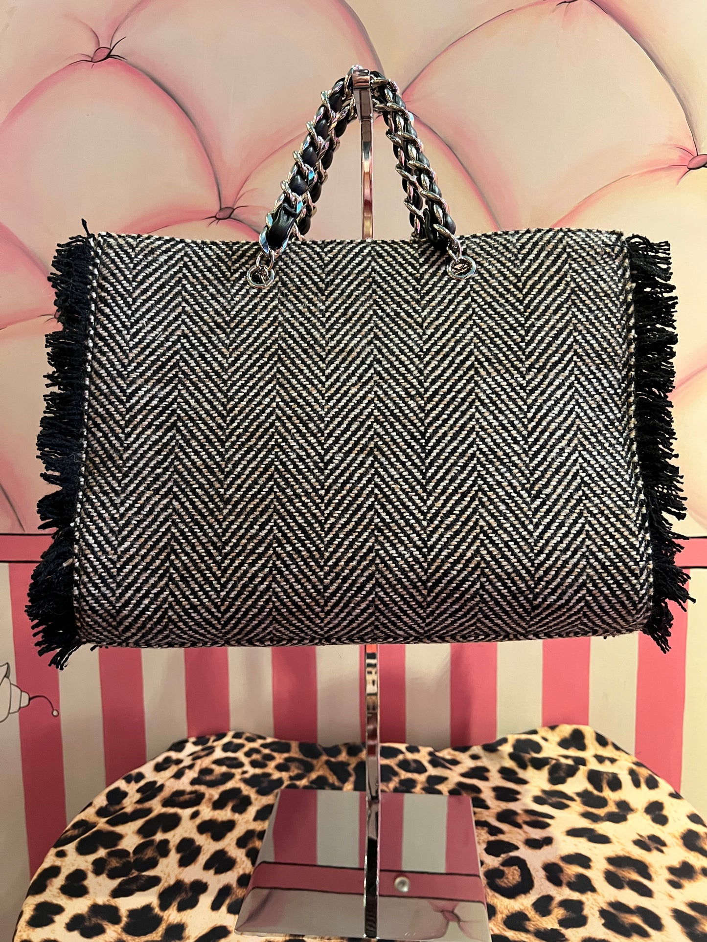 Rue Madam Paris borsa tweed nera due manici con tracolla Harris tote