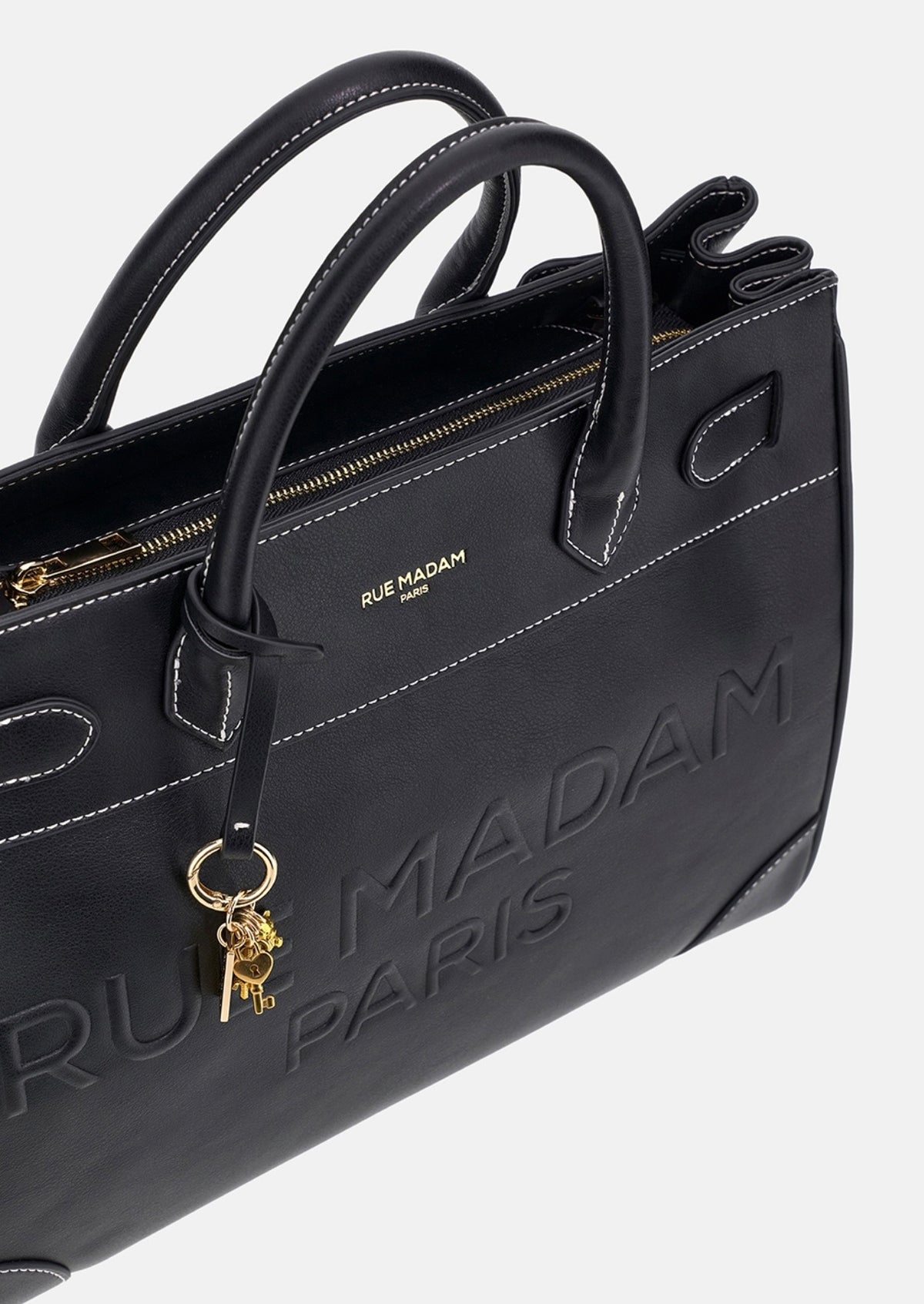 Rue Madam Paris borsa due manici in morbida pelle vegana nera con logo in rilievo ,tracolla