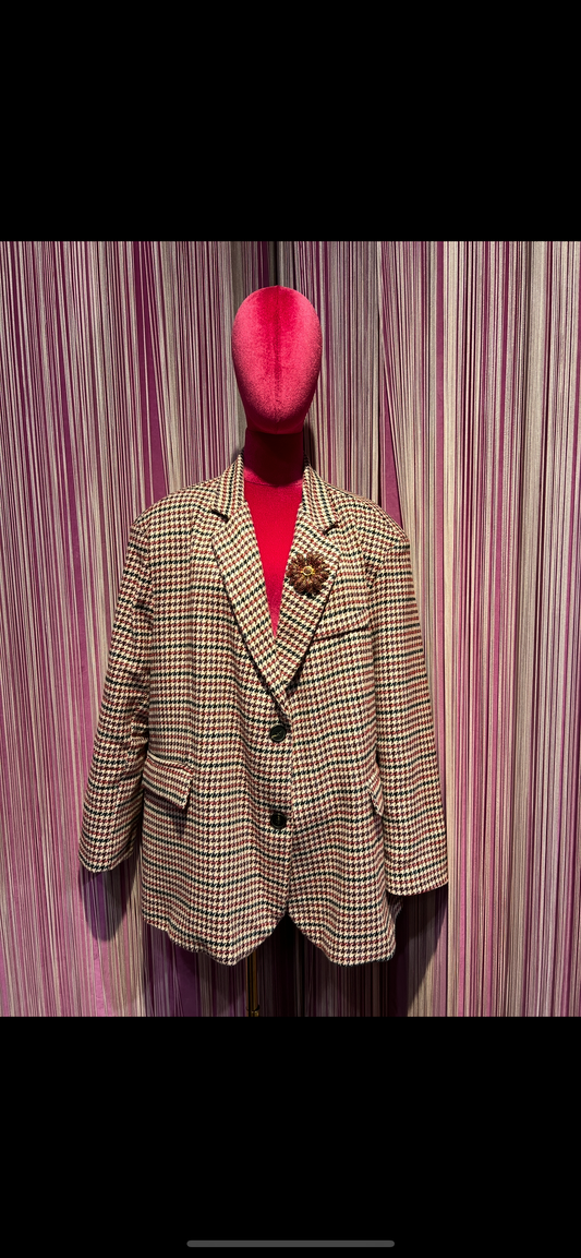 Mon amour Paris -30% di sconto giacca over pied de poule rosa burgundi con spilla