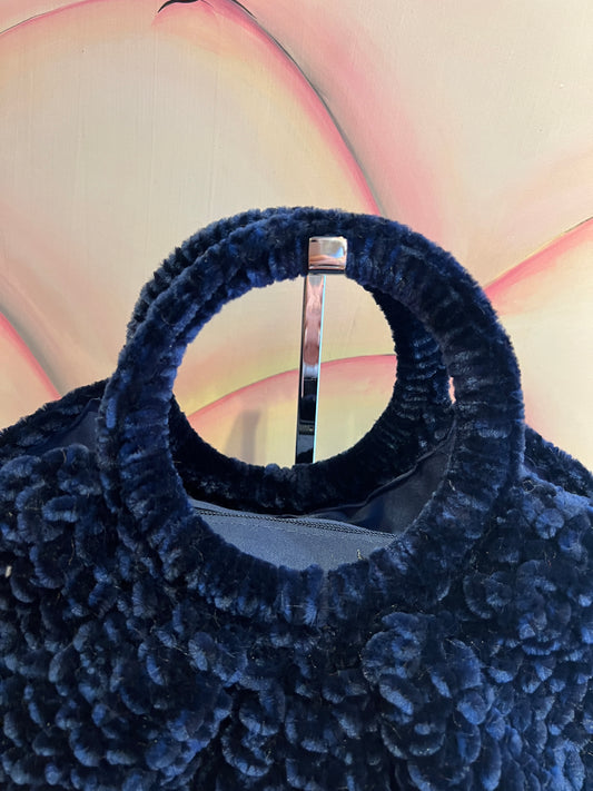 Love & roses borsa tricot ciniglia blu