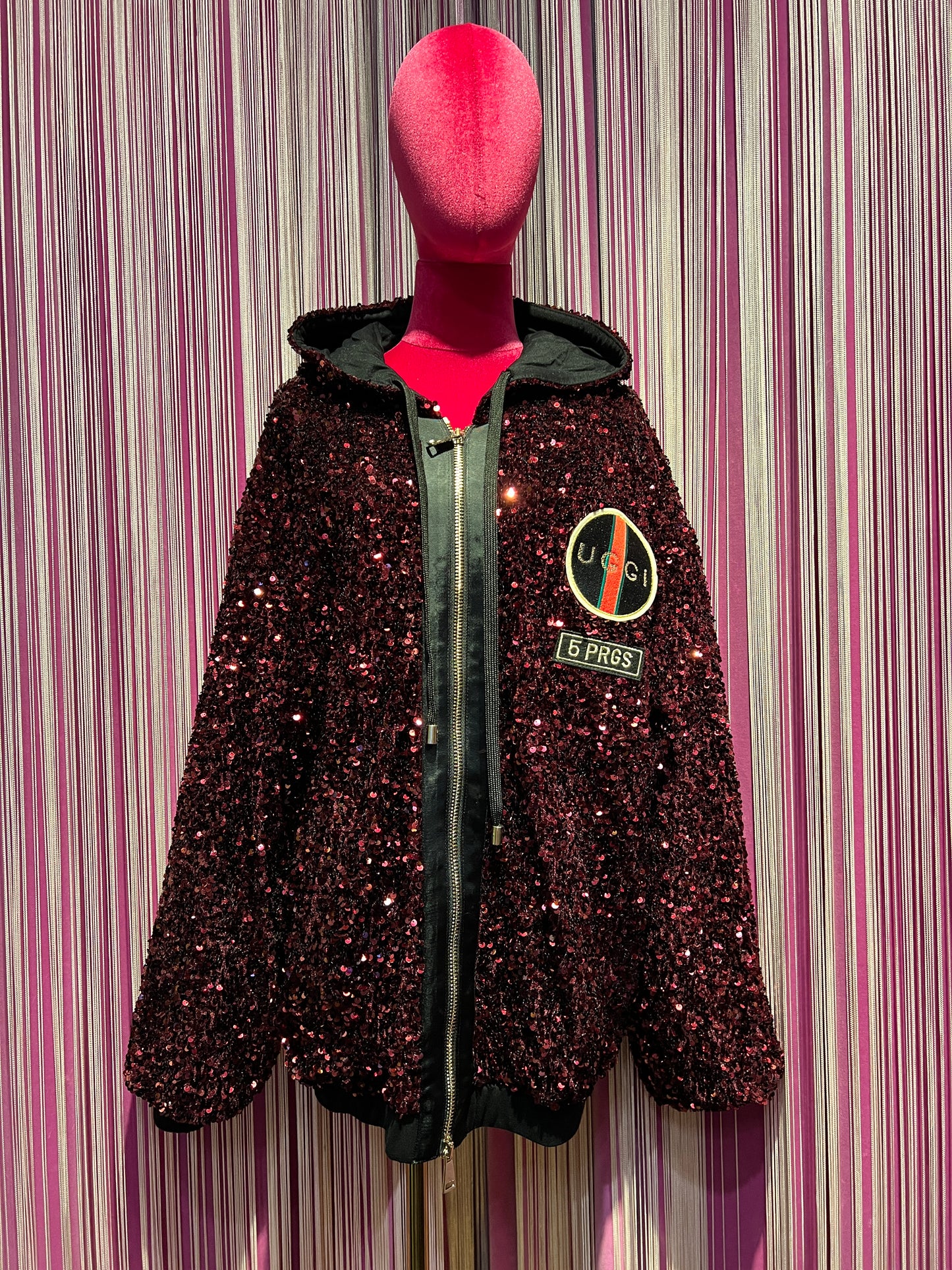 5 Progress bomber oversize full paillettes burgundi