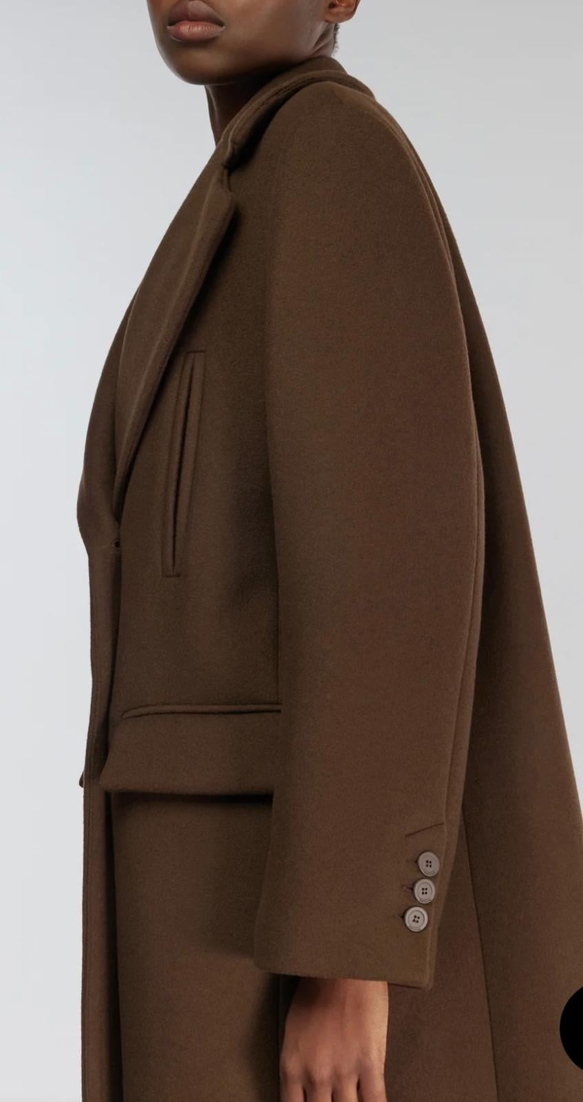 Semicouture cappotto cioccolato in panno abbottonatura frontale doppiopetto