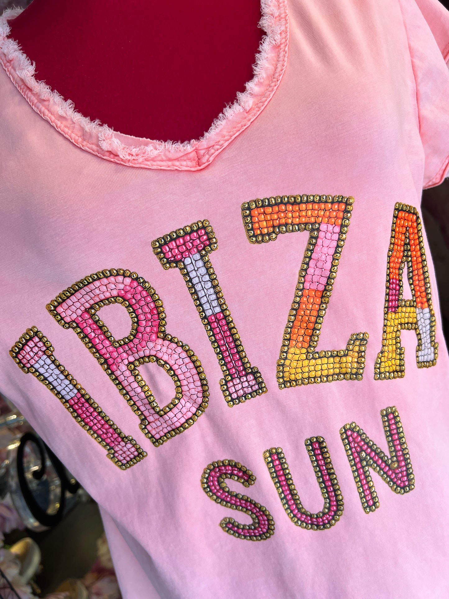 Mon amour Paris -20% di sconto t shirt rosa pesca con scritta Ibiza sun