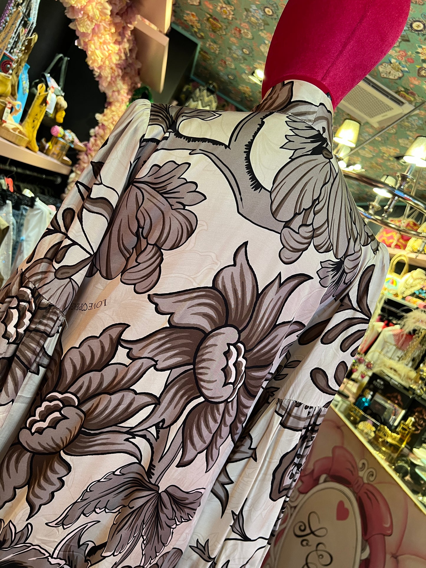 5 Progress abito lungo fantasia floreale, maniche ampie e foulard