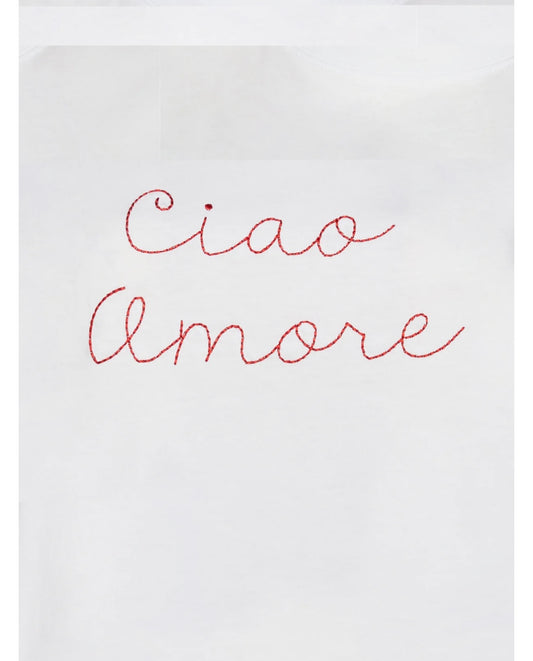 Giada Benincasa t shirt cotone con logo “ Ciao amore” ricamato in rosso
