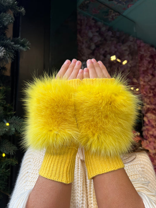 Alpo manicotto giallo pelliccia volpe 100% riciclata