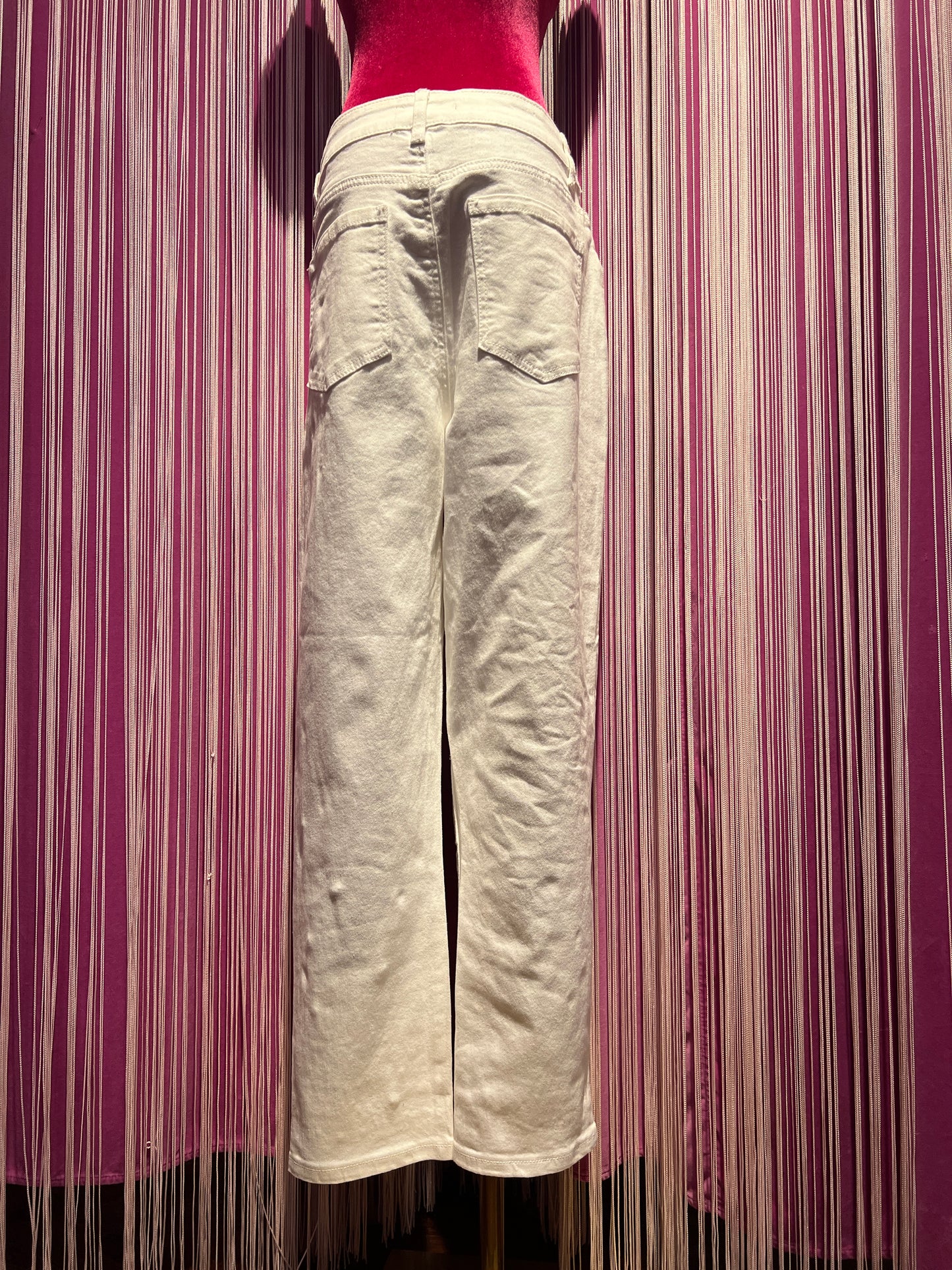 Love & roses -50%jeans tessuto elasticizzato con applicazioni perle e cristalli