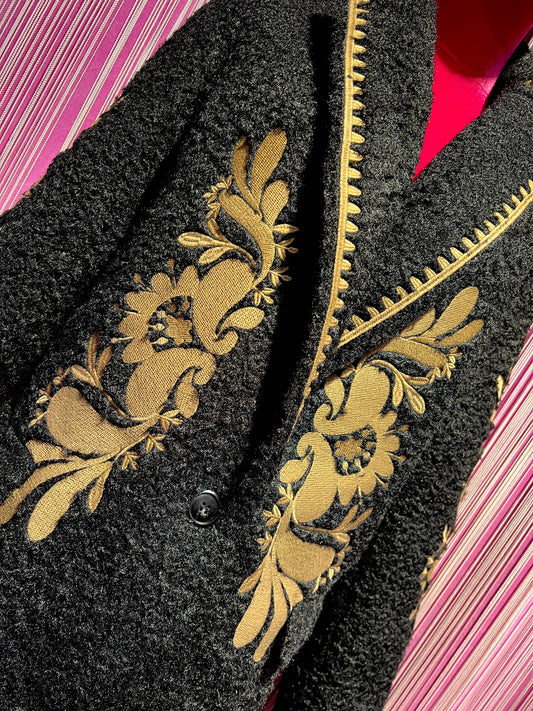 The room giacca boucle’ nera con motivo floreale nocciola