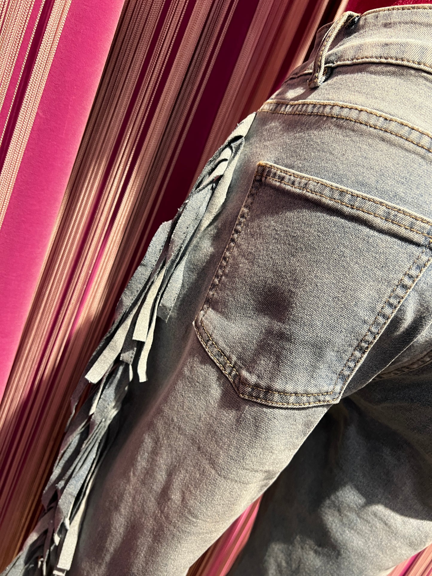 Amosa -50% di sconto jeans frange denim elasticizzato