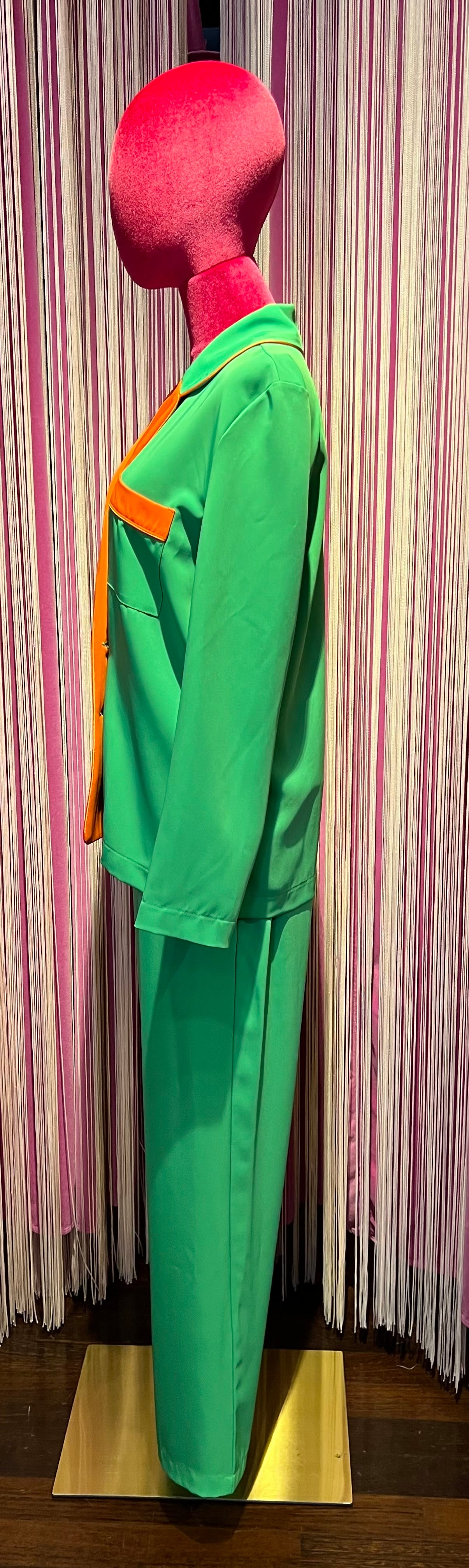 Colour market occasioni imperdibili completo giacca doppiopetto e pantalone verde rever arancio