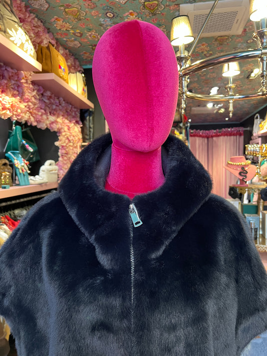 Snow-up Milano gilet ecopelliccia con cappuccio blu