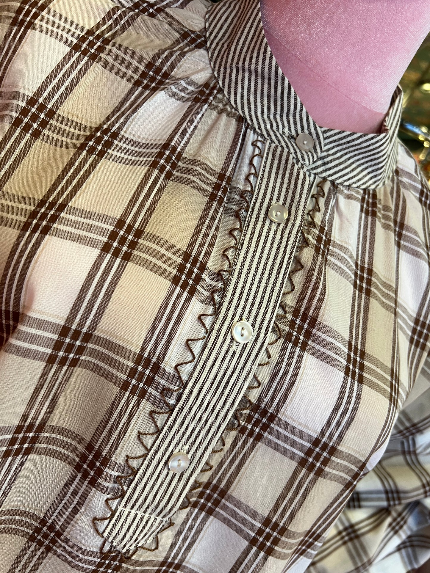 Mon amour Paris camicia quadri e righe marrone e panna