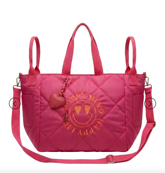 Miss goodlife borsa shopper trapuntata rosa neon con smail , tracolla