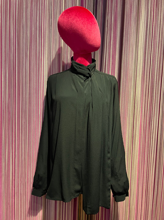 Semicouture camicia nera in crepe de chine con sciarpa in tessuto