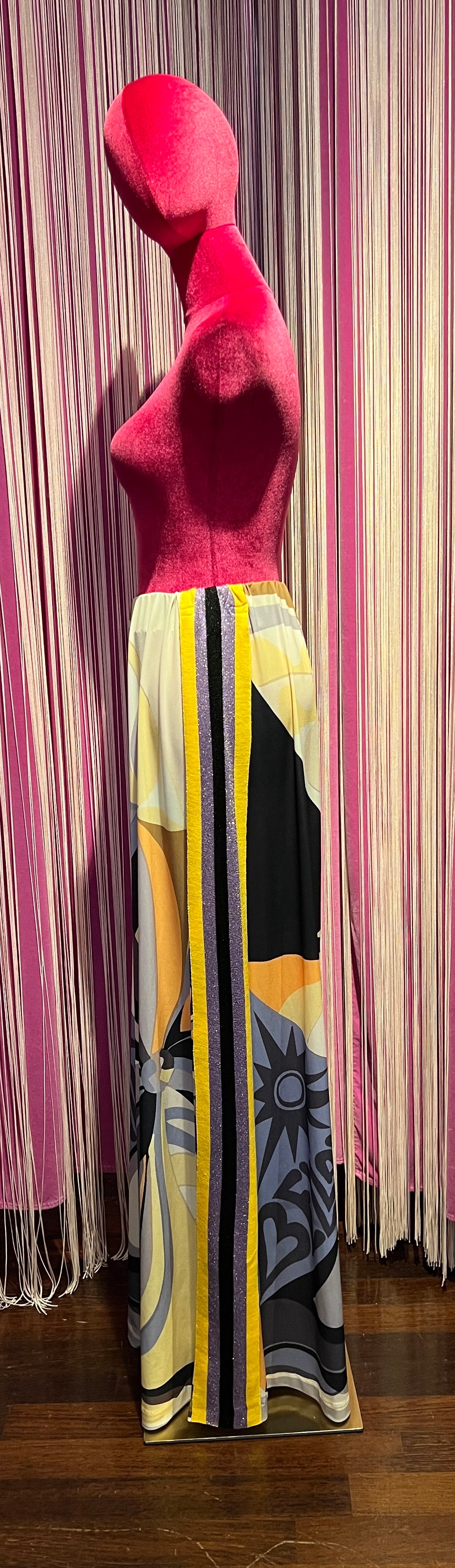 Bellavitis -50% di sconto pantalone palazzo in Jersey fantasia giallo lilla riga laterale in maglia