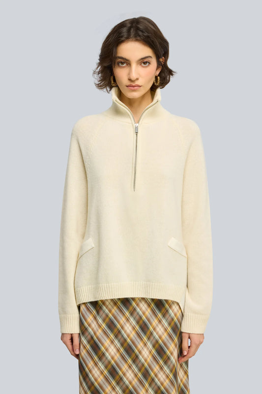 Semicouture maglia in lana merinos con dettagli in fresco di lana , collo con zip manica lunga