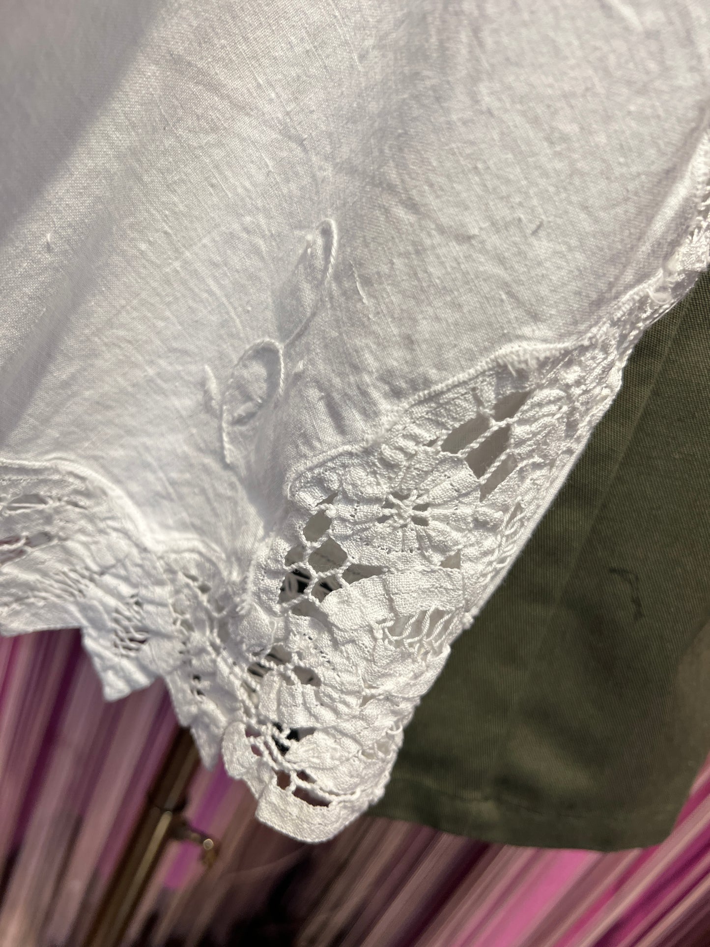 Front street giacca/camicia militare con manica pizzo bianco di cotone vintage
