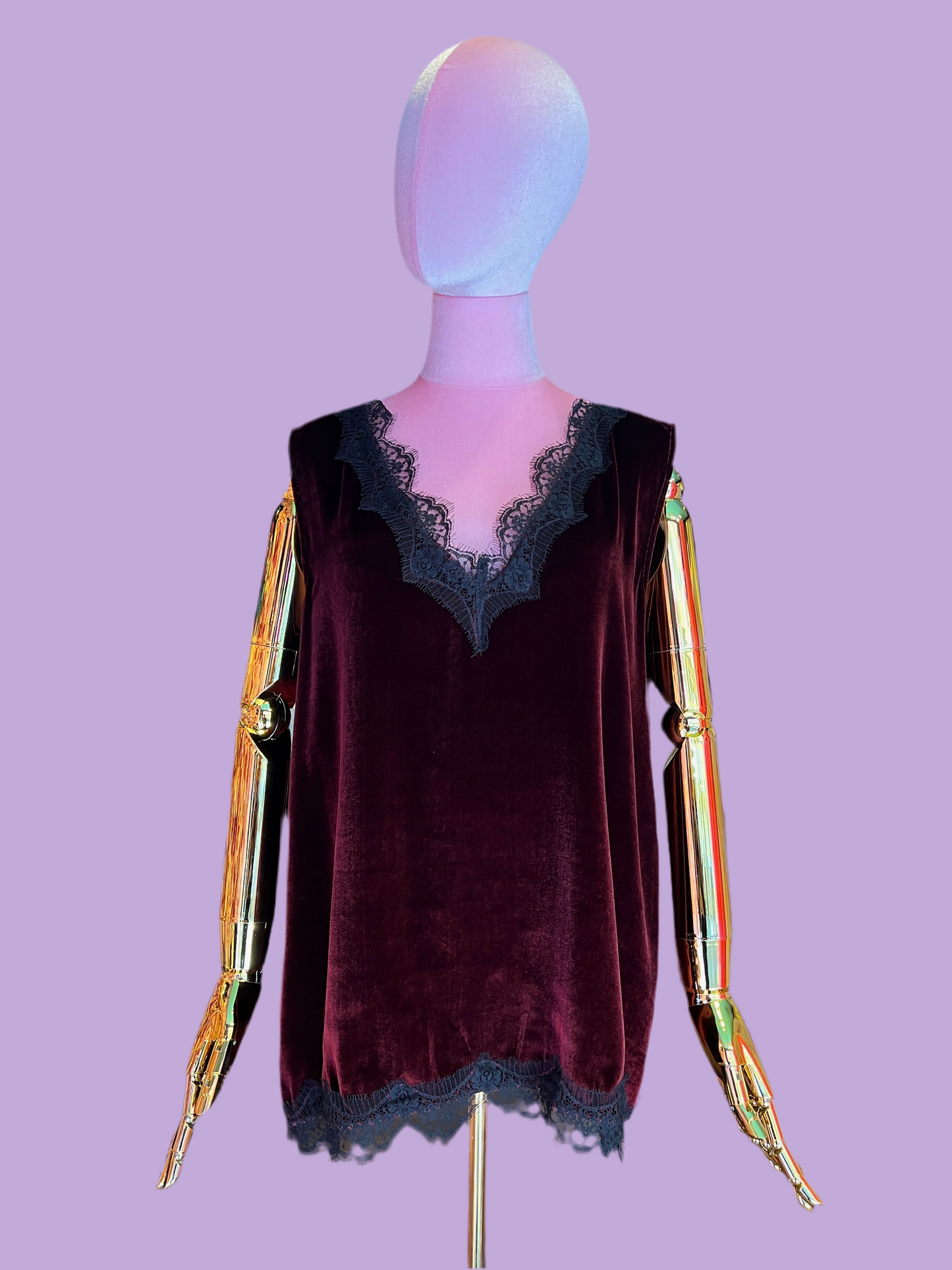 Pink memories top spalla larga in velluto con pizzo