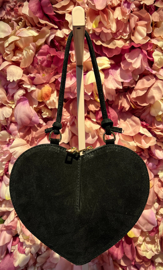 Borsa a cuore pelle scamosciata nera con tracollina