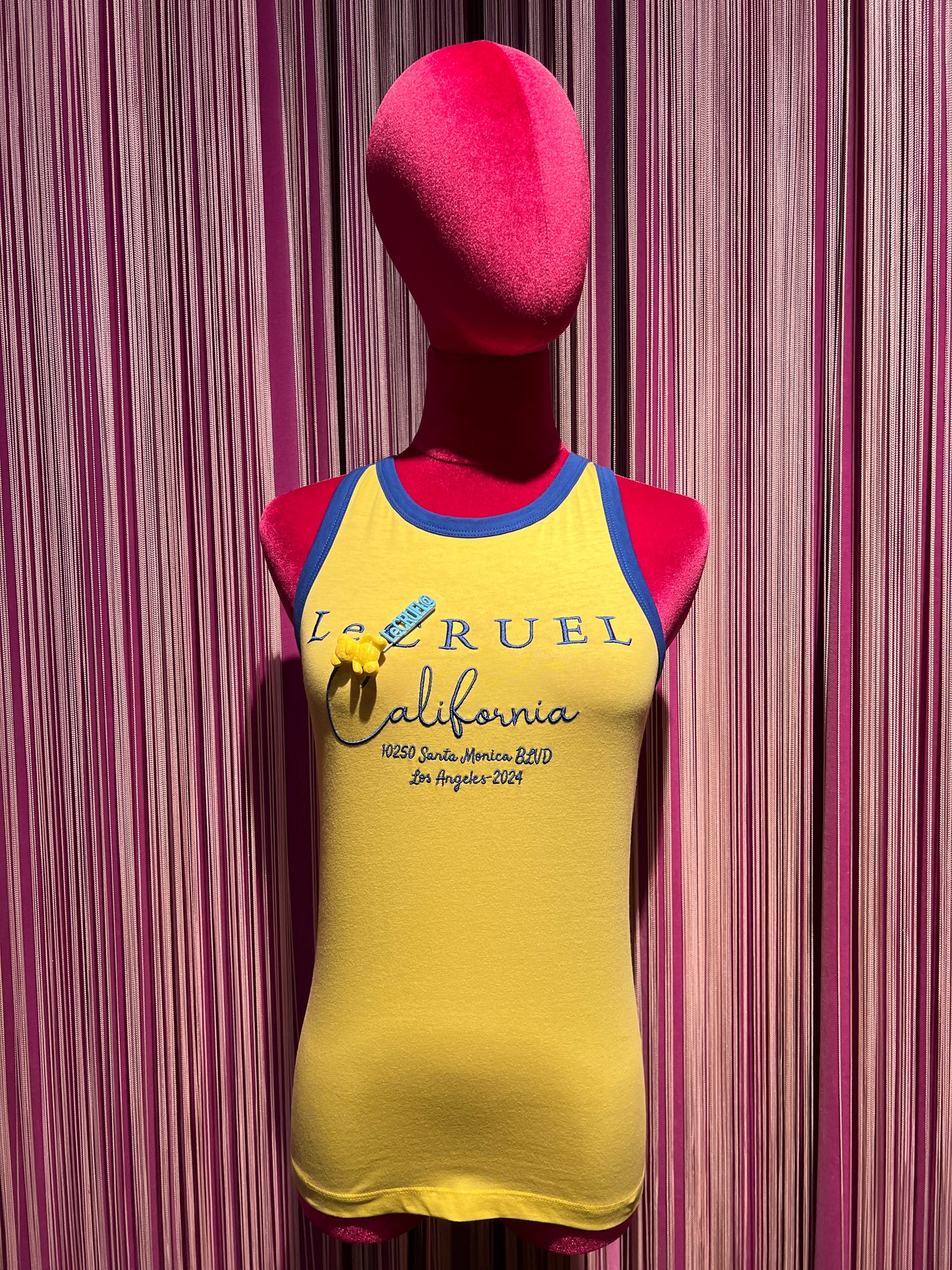 Le Cruel canotta gialla/azzurro scritta California