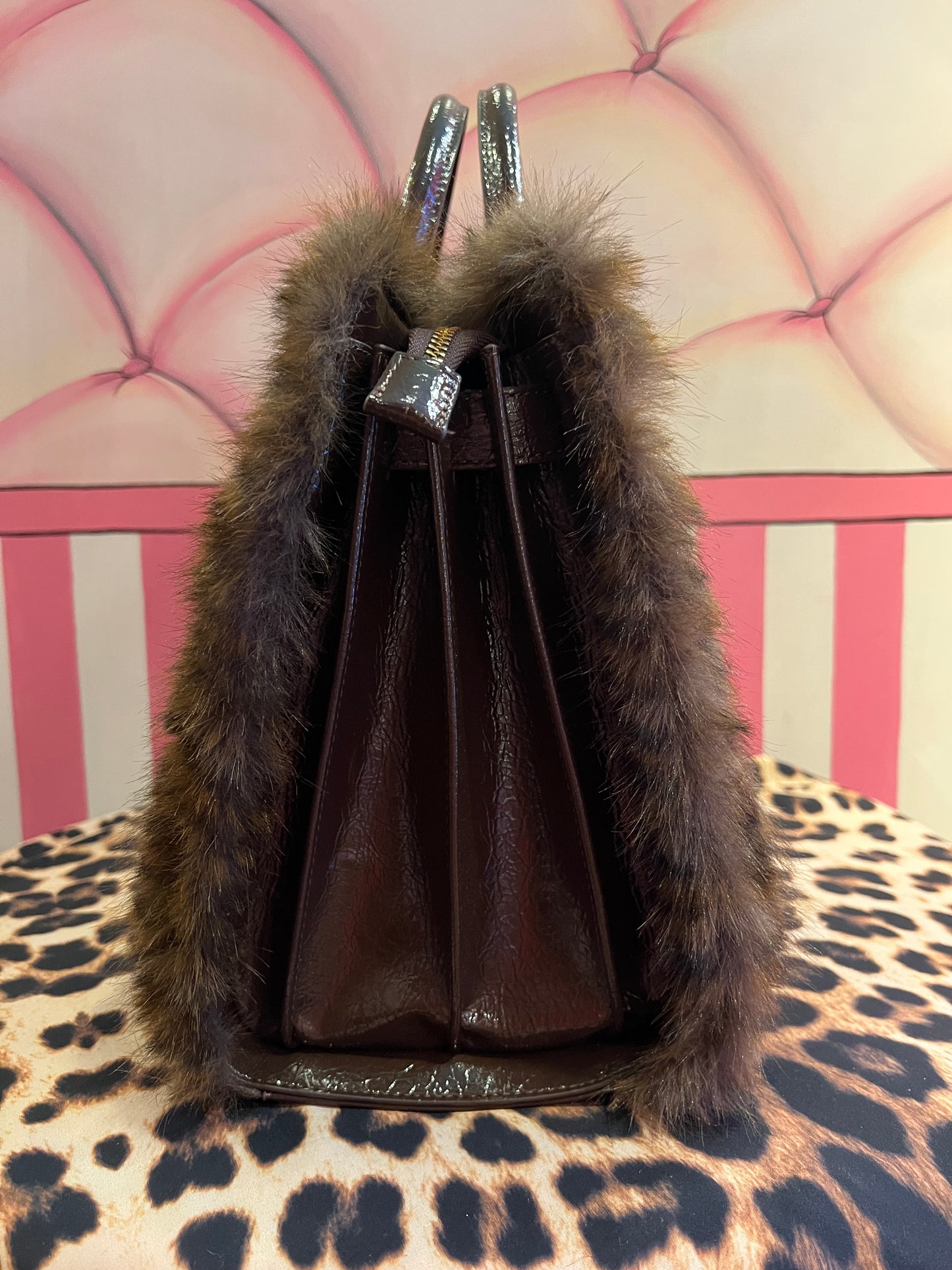 Rue Madam Paris borsa ecopelliccia leopardata due manici con tracolla Alaska tote