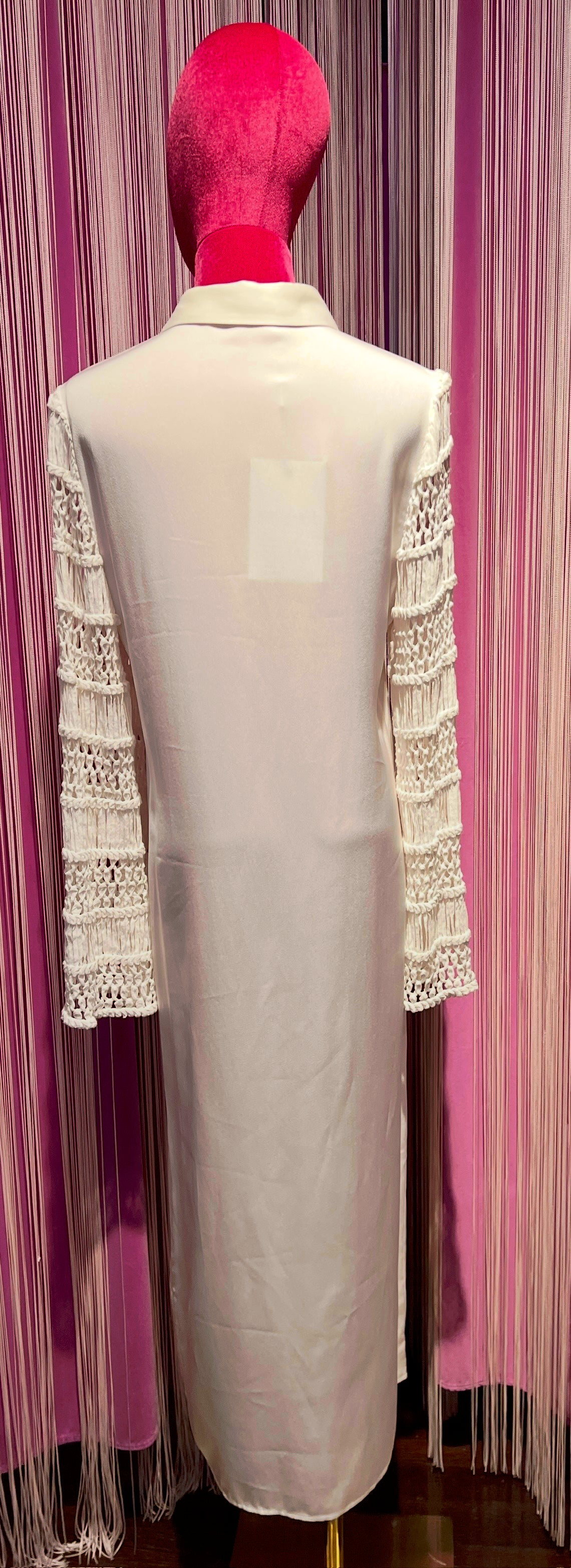 Isabelle Blanche Paris -50% di sconto abito lungo in crepe viscosa inserti maniche uncinetto bianco