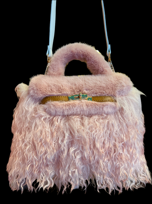 Show-up Milano borsa con tracolla in eco Mongolia ed ecopelle , colore rosa cipria