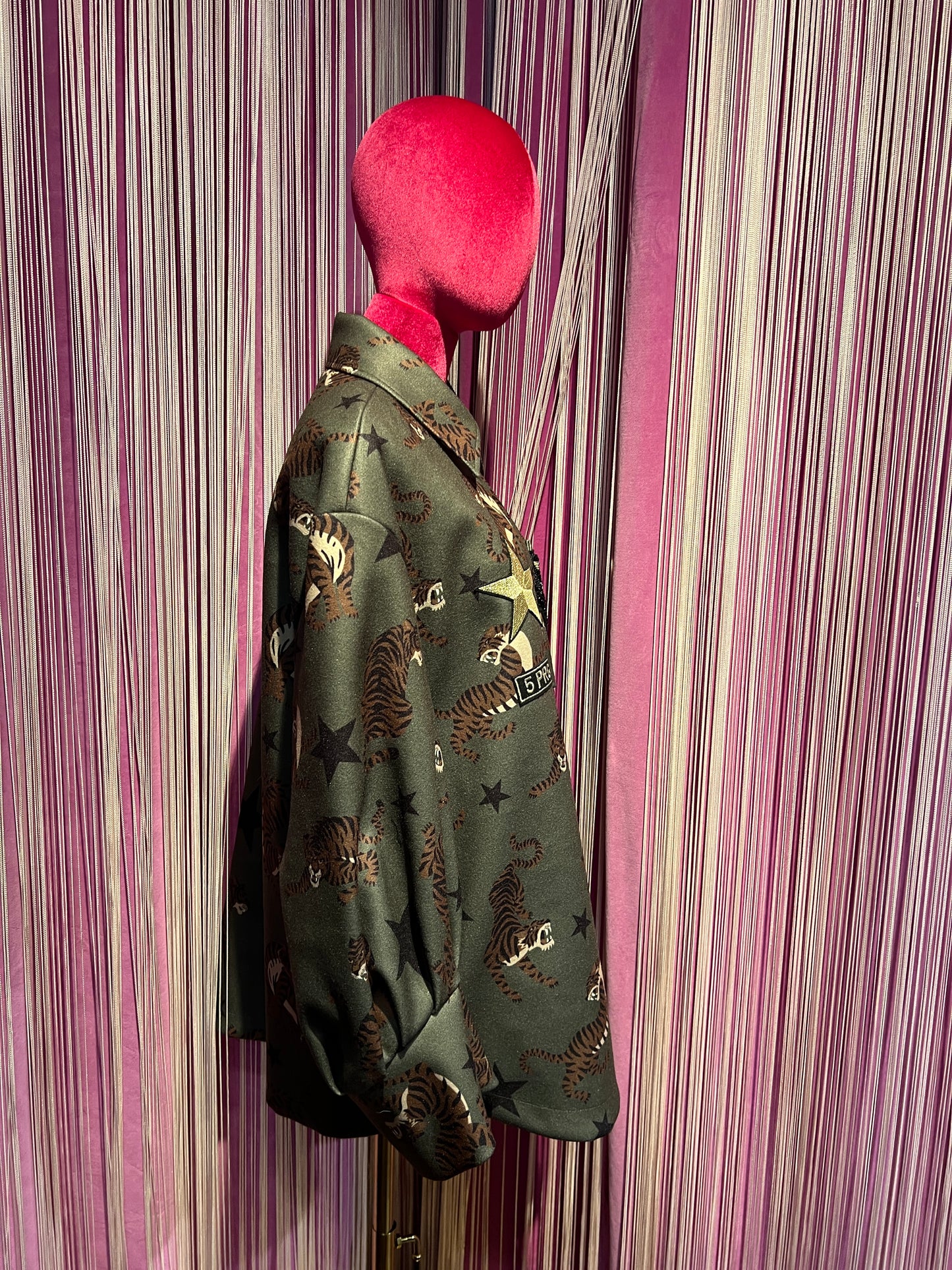 5 Progress cappotto fantasia tigri con pantera cristalli e patch