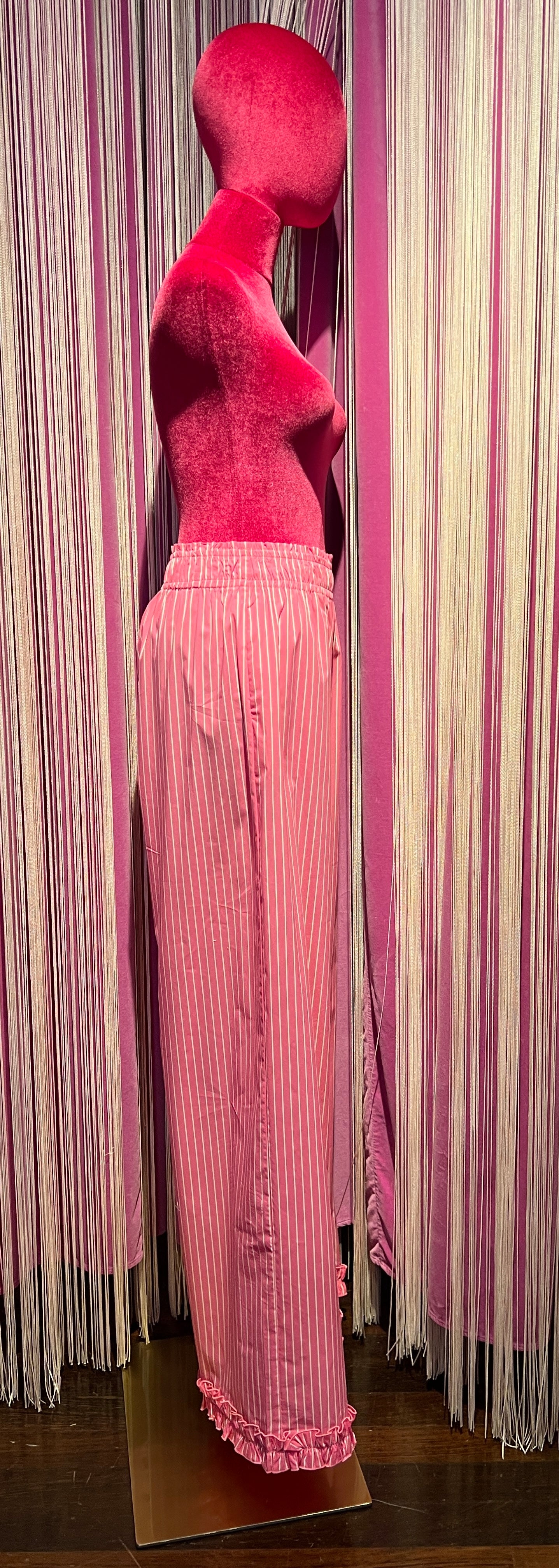 Gina Gorgeous pantalone palazzo cotone a righe rosa fucsia e bianche Palmira 1
