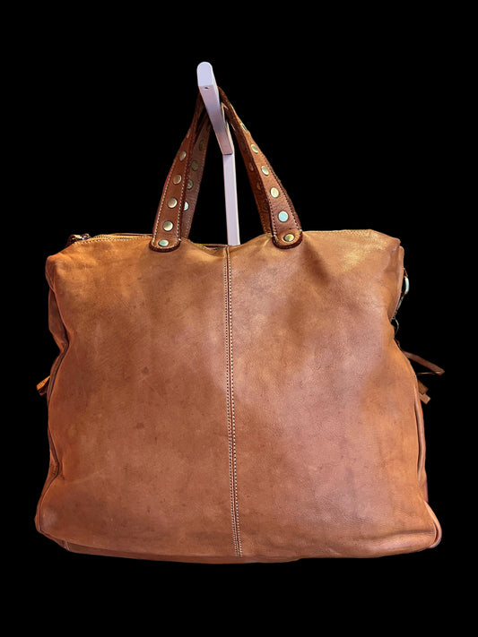 Love & roses borsa in pelle due manici colore cuoio con tracolla con frange ( la pelle utilizzata è naturale, le disomogeneità del colore e della grana sono caratterizzate intrinseche della materia prima)