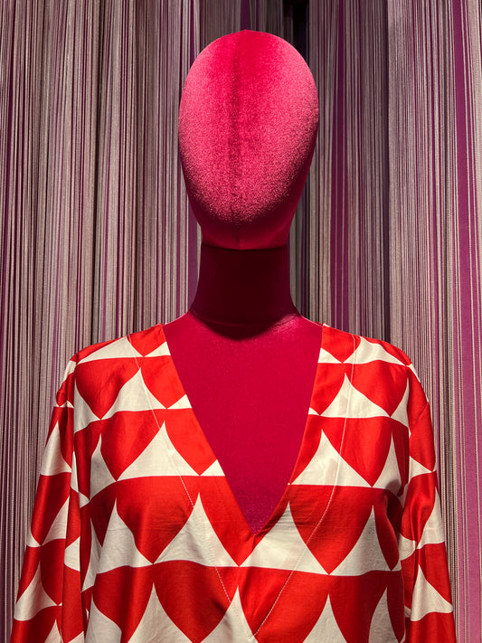 Maliparmi camicia optical rossa e bianca con bordo ricamato in sangallo bianco