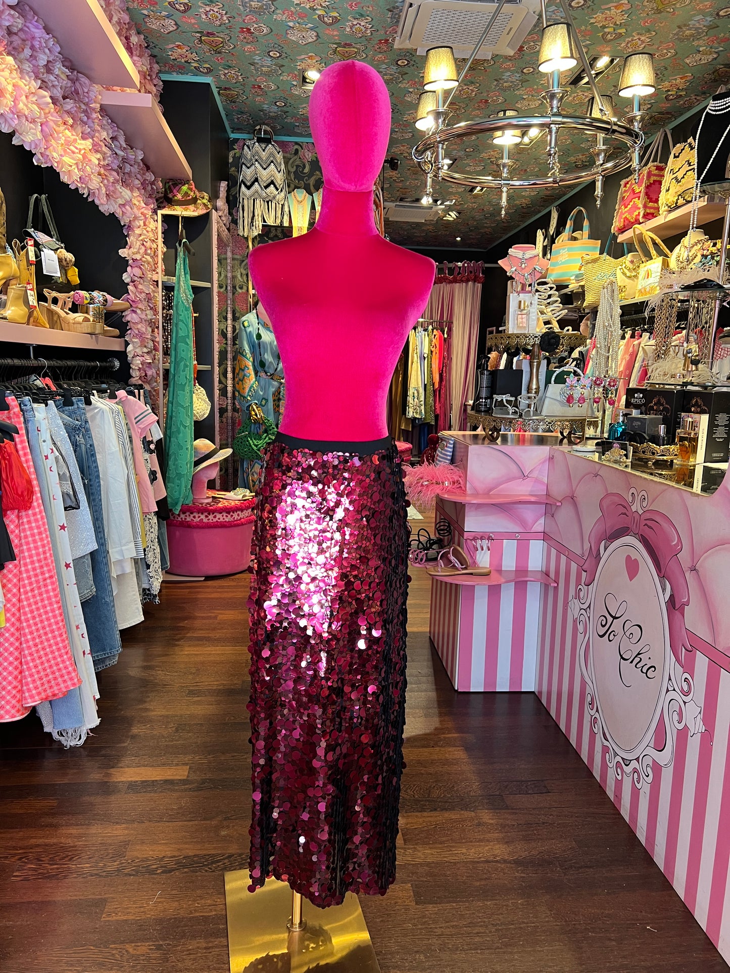 Pink memories gonna lunga di paillettes bordeaux