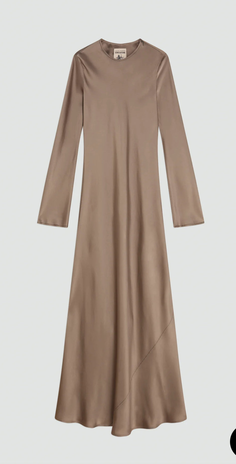 Semicouture abito lungo in satin , manica lunga svasata