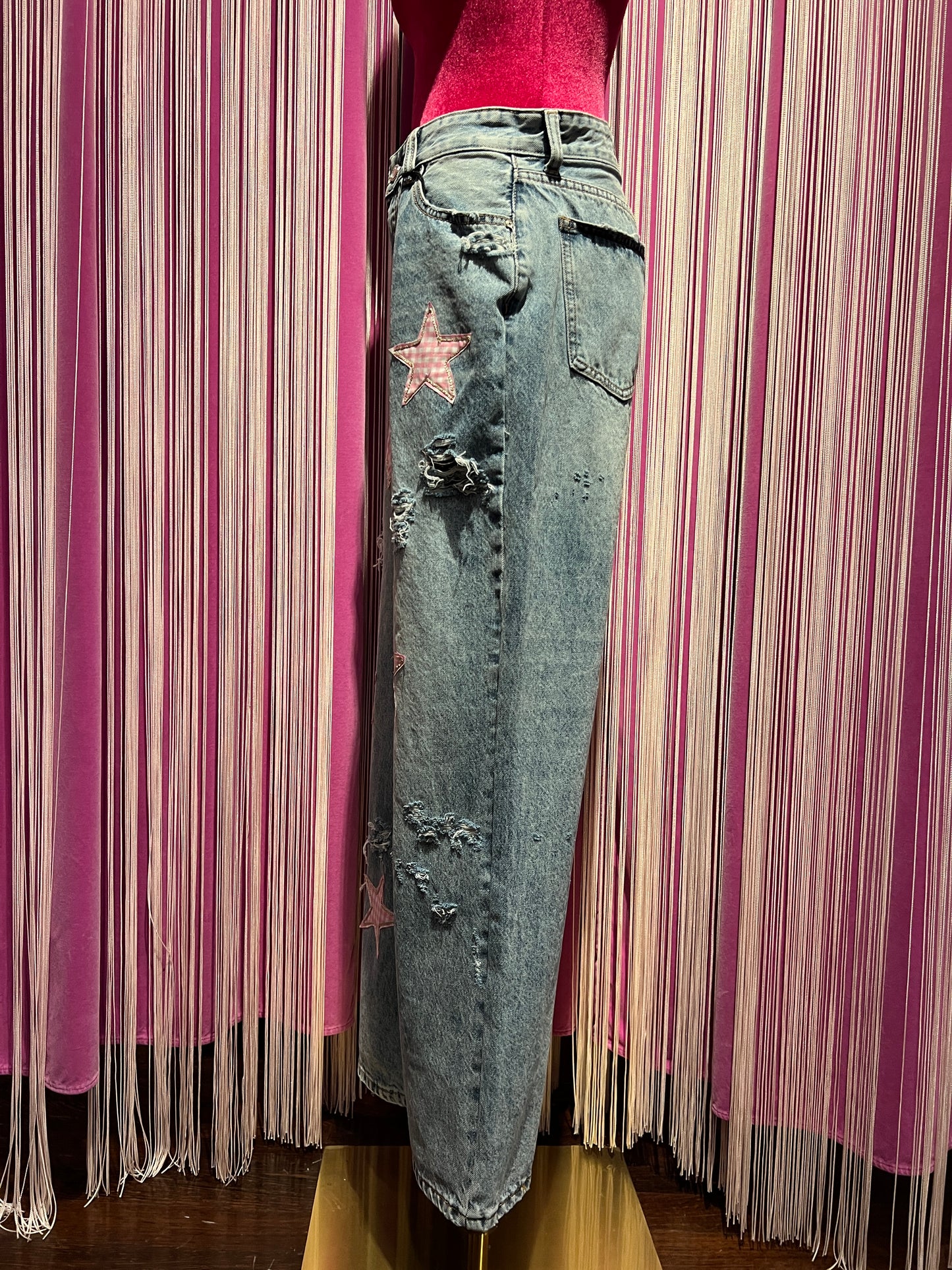 History Repeats -50% di sconto jeans denim stelle rosa quadretti