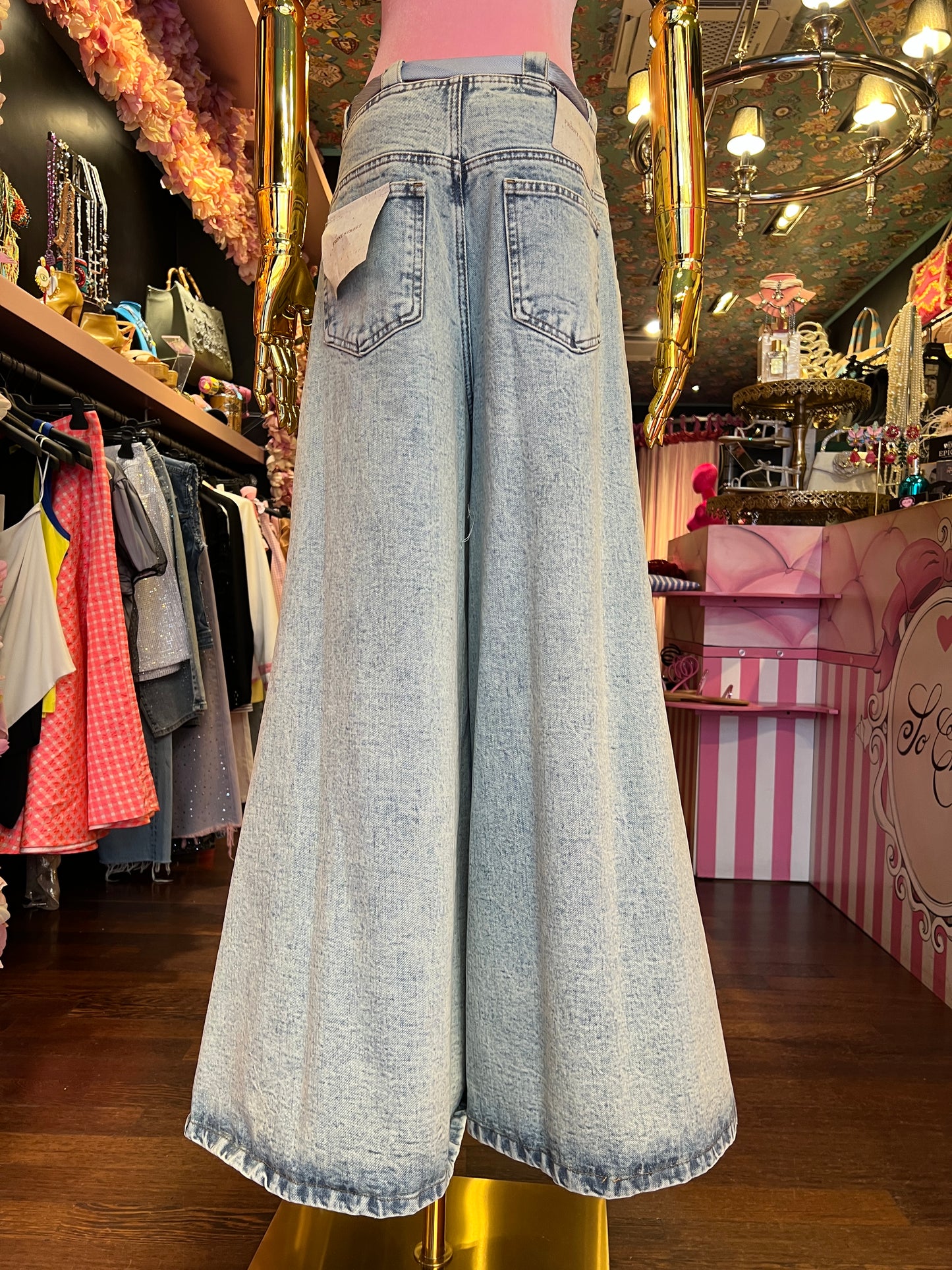 Front street pantalone jeans largo super aged con cinta cravatta