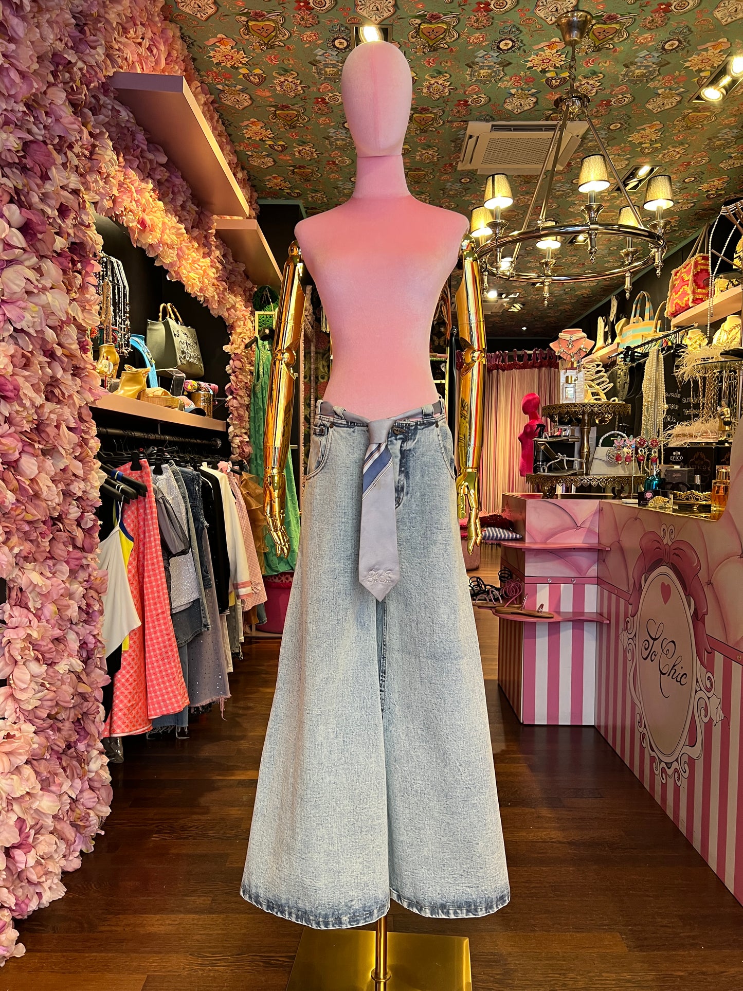 Front street pantalone jeans largo super aged con cinta cravatta