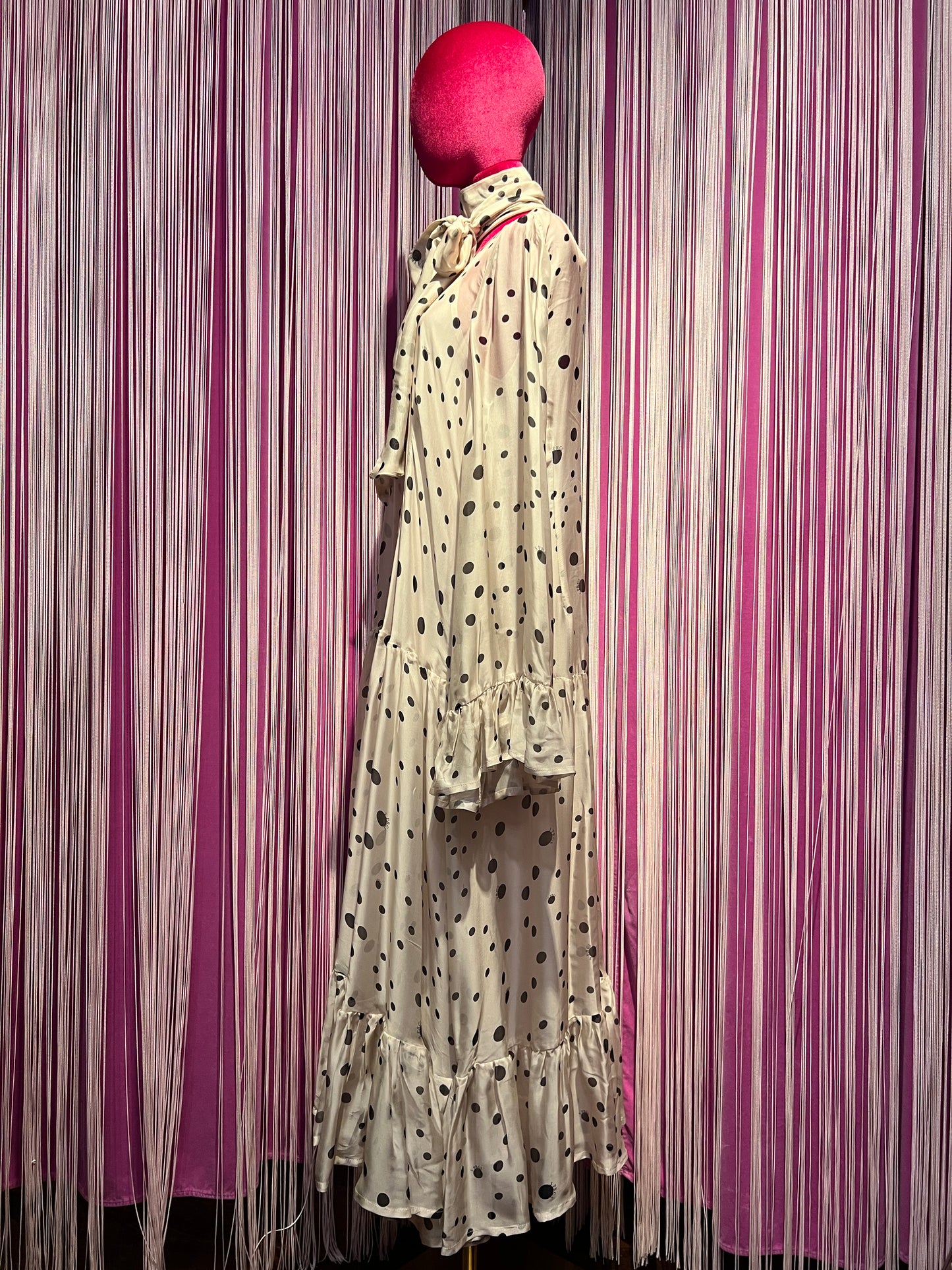 5 Progress abito lungo in chiffon a pois con foulard rimovibile