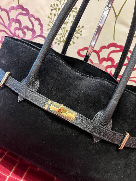 Love & roses borsa due manici nera con frange e tracolla