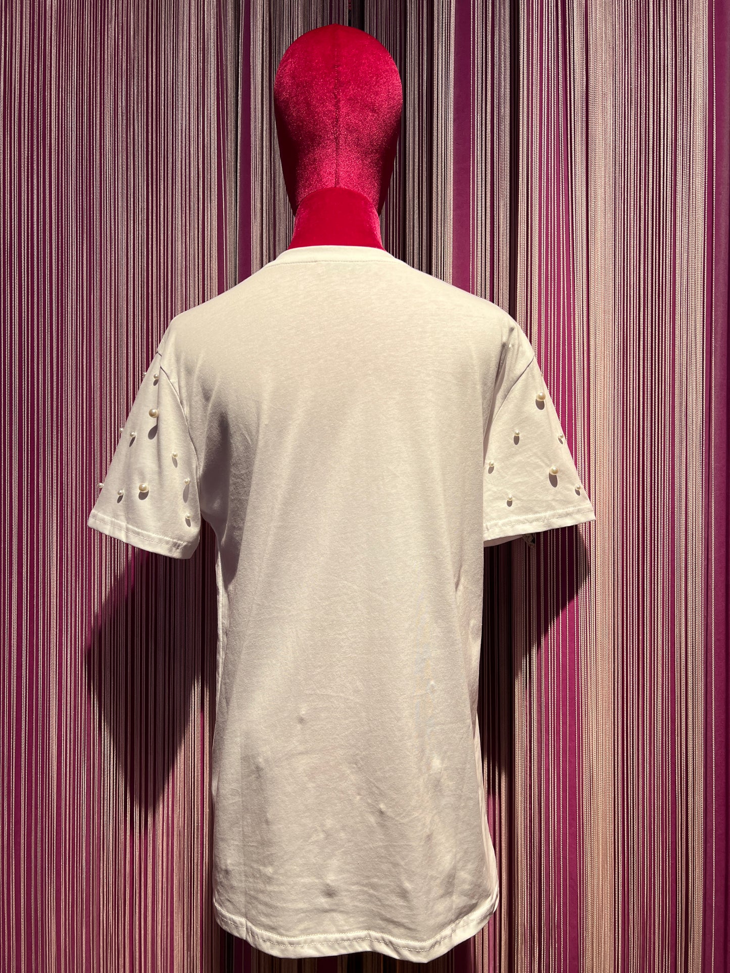 Love & roses t-shirt bianca cotone con applicazioni perle