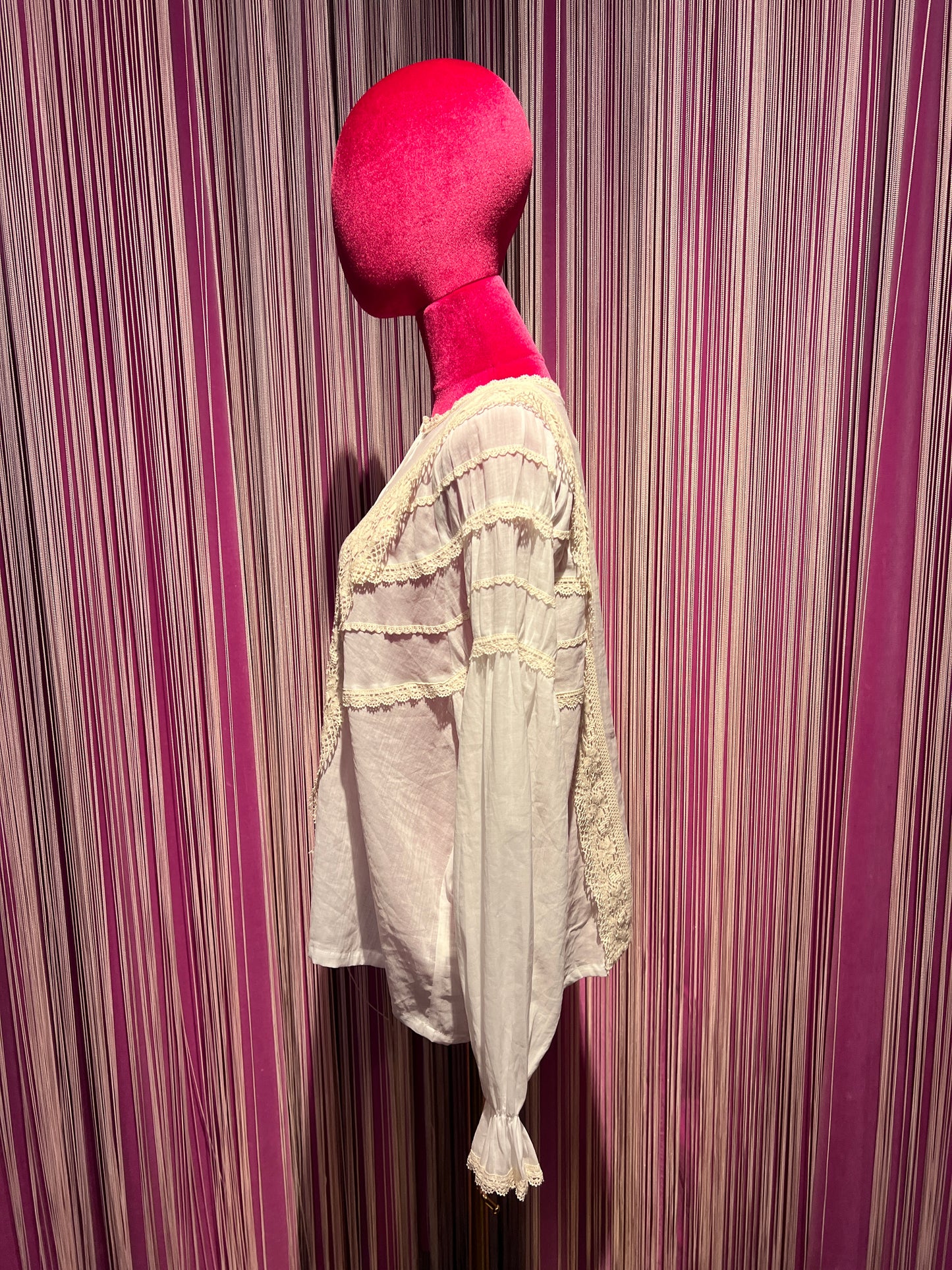 Amosa -50% di sconto camicia lino e cotone con inserti pizzo panna m/l