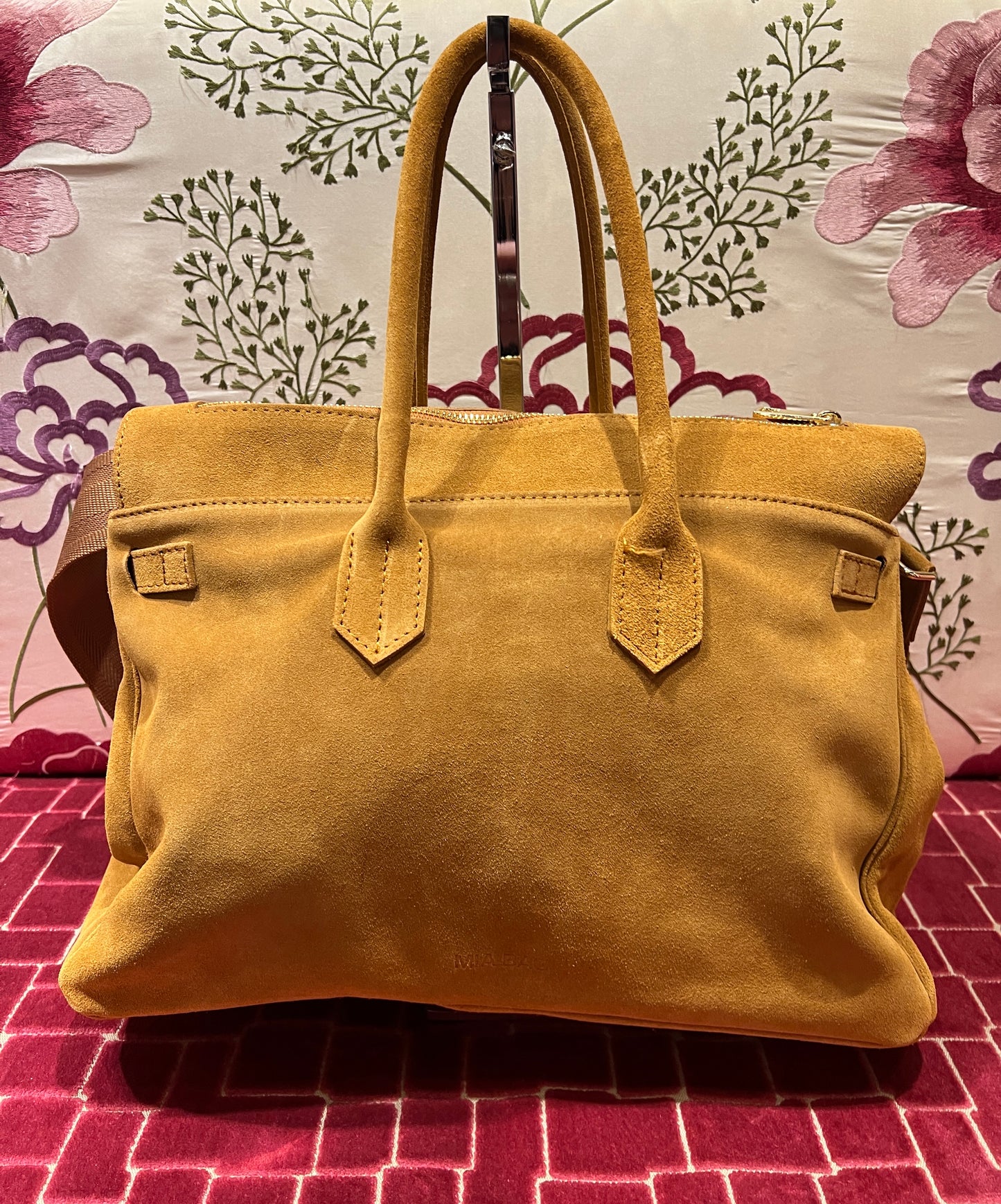 Mia bag borsa due manici con tracolla in camoscio ricamo fiori