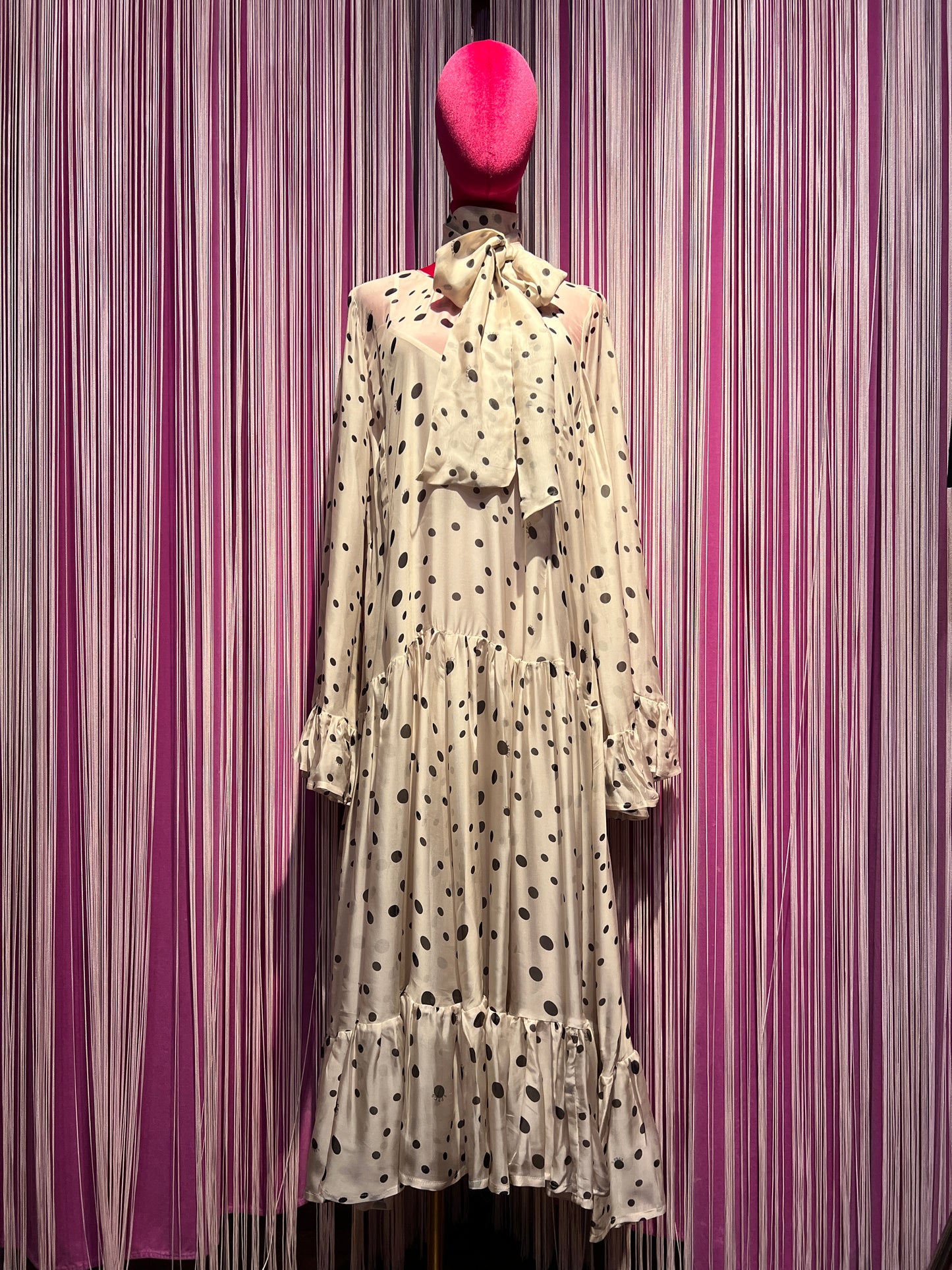 5 Progress abito lungo in chiffon a pois con foulard rimovibile