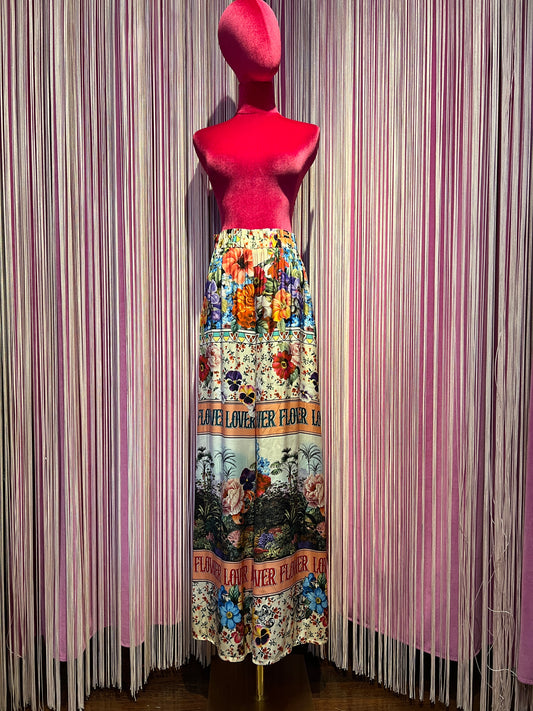 5 Progress pantalone palazzo fantasia floreale con elastico in vita