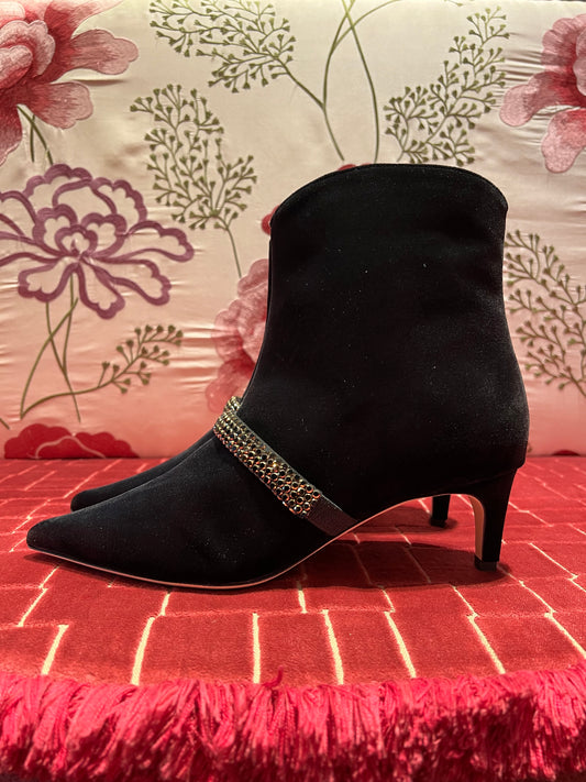 Prosperine meno 50% tronchetto velluto nero applicazione bracciale cristalli