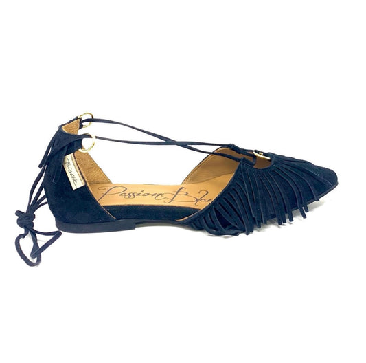 Passion Blanche MARILYN scarpa ballerina con frangia in pelle scamosciata nera
