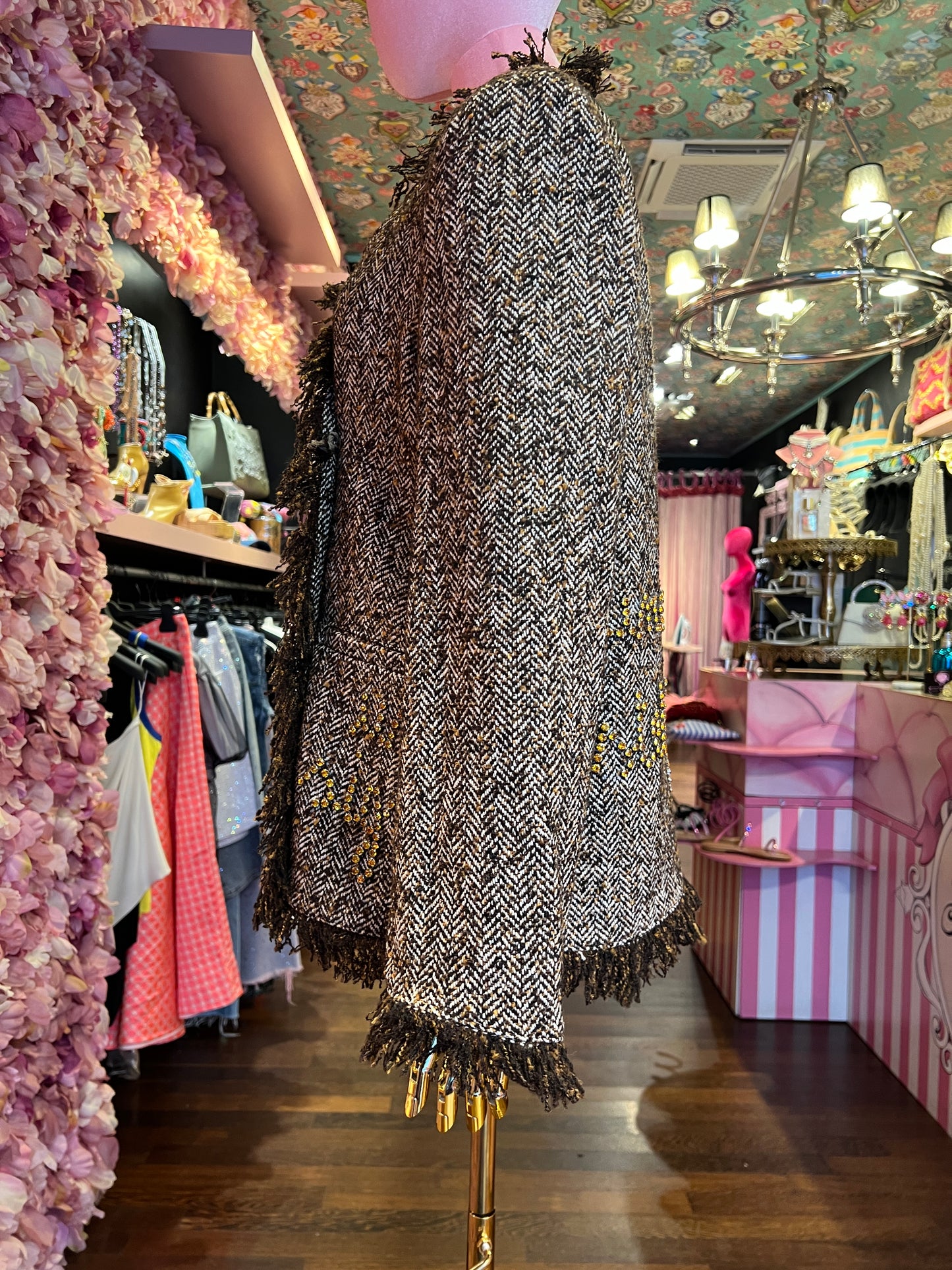 Front street giacca in tweed con scritta tasche e dietro cristalli