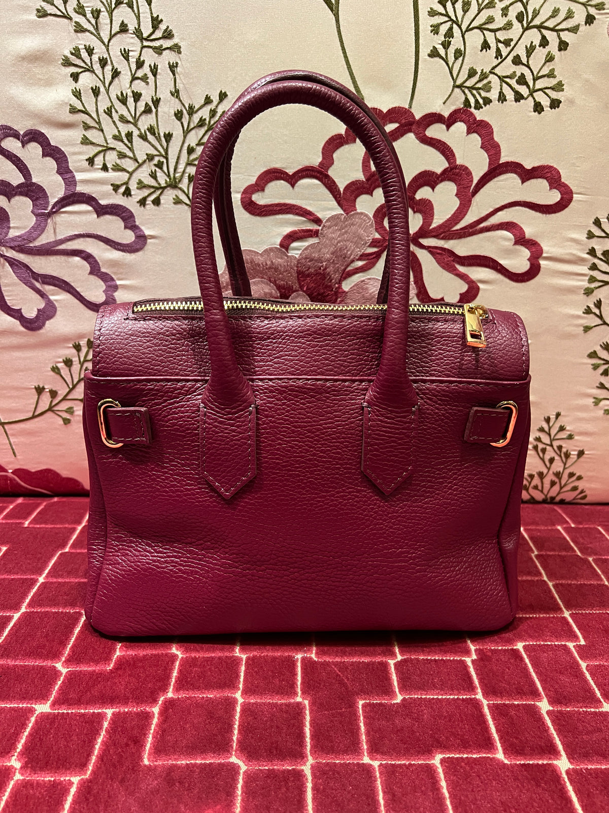 Borsa pelle burgundi due manici con tracollina